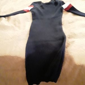 Sweater dress navy blue with red and white stripe.